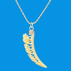 925 Sterling Silver Necklace Floral Carved Elephant Trunks Up Pendant Good Luck